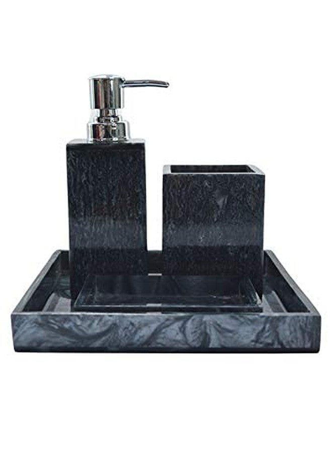 Tranquil Square | Bathroom Accessory Set | Royal Black Premium Design | Set of 4 | Soap Holder, Dispenser, Tumbler and Tray - Image 3